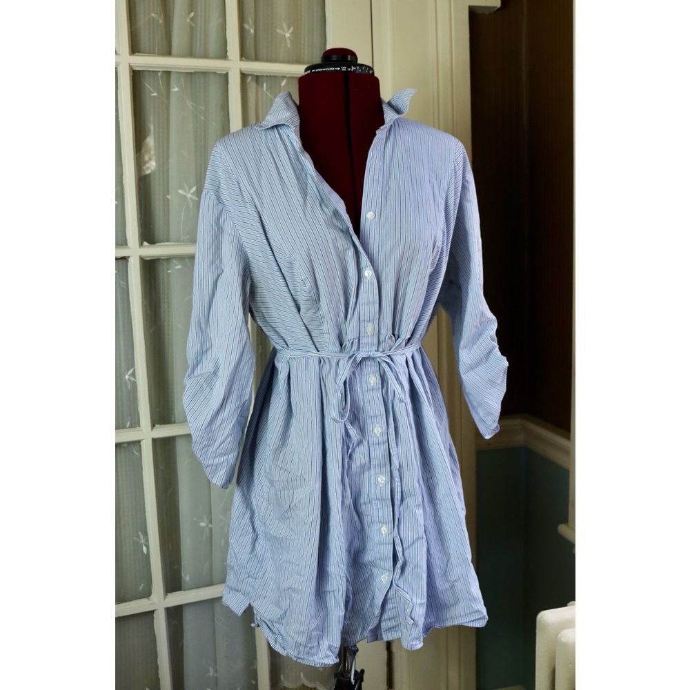 Motherhood Stripe Tie Waist Long Shirt Dress - Picture 4 of 8
